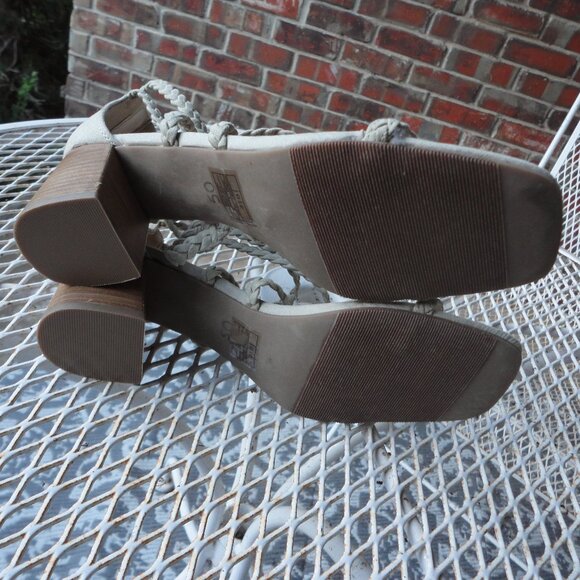 JOIE Women's "Felina" Chunky Heel Braided Faux Suede Taupe Sandals Size 10 - Picture 7 of 7